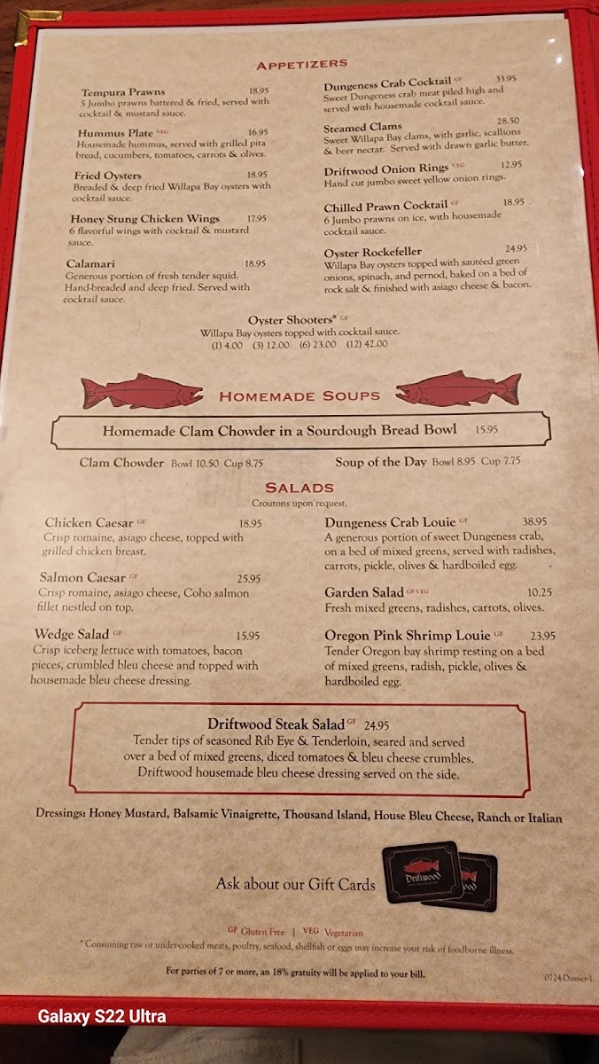 Driftwood Restaurant & Lounge Menu - Image 1